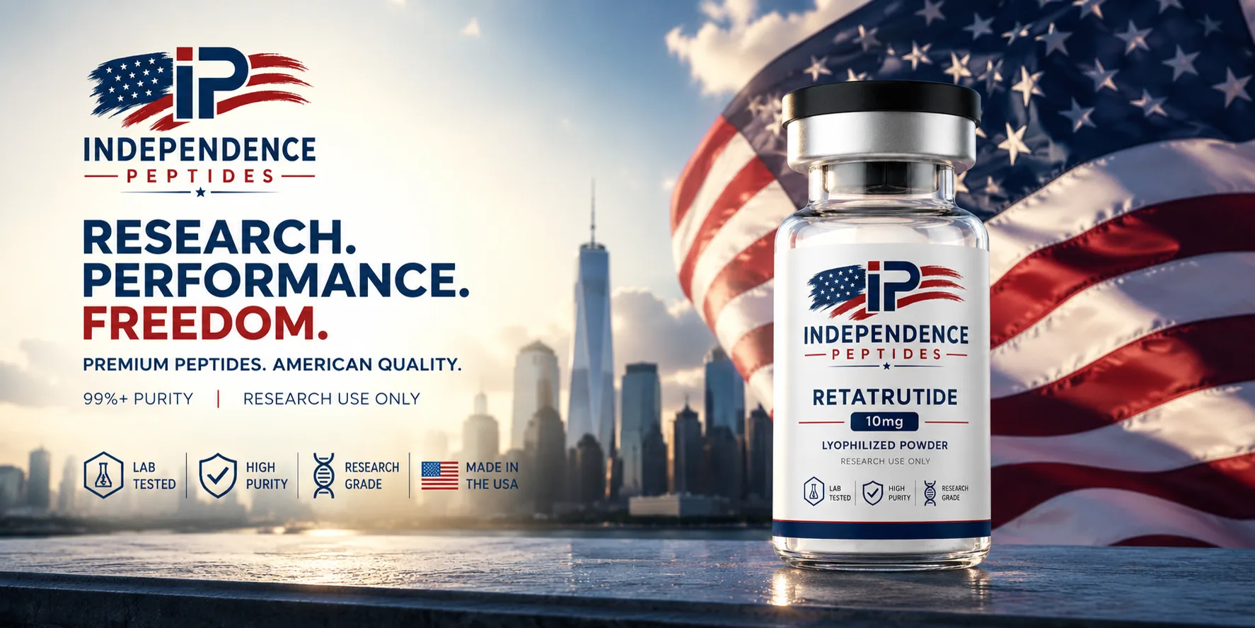 Independence Peptides — 99%+ purity, HPLC-MS verified research peptides, shipped same day from the USA